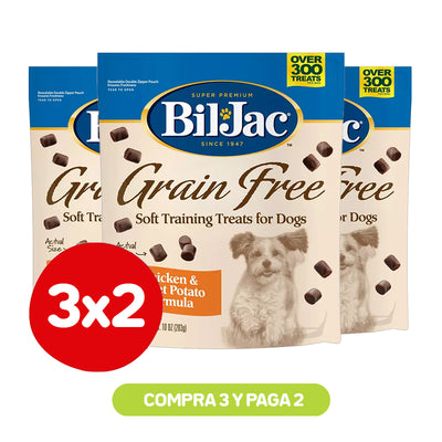 Pack 3×2 Snacks Bil Jac Grain Free Chicken & Sweet Potato Dogs 283g