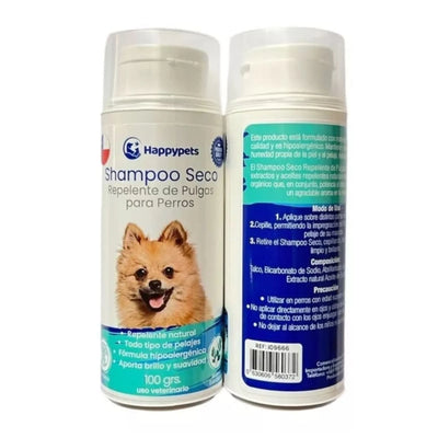 Happypets Shampoo Talco Seco Repelente para Pulgas Perro 100g