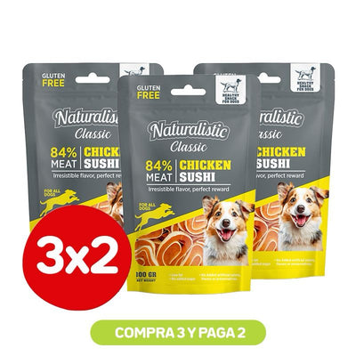 Pack 3x2 Naturalistic Perros Classic Chicken Sushi 100g