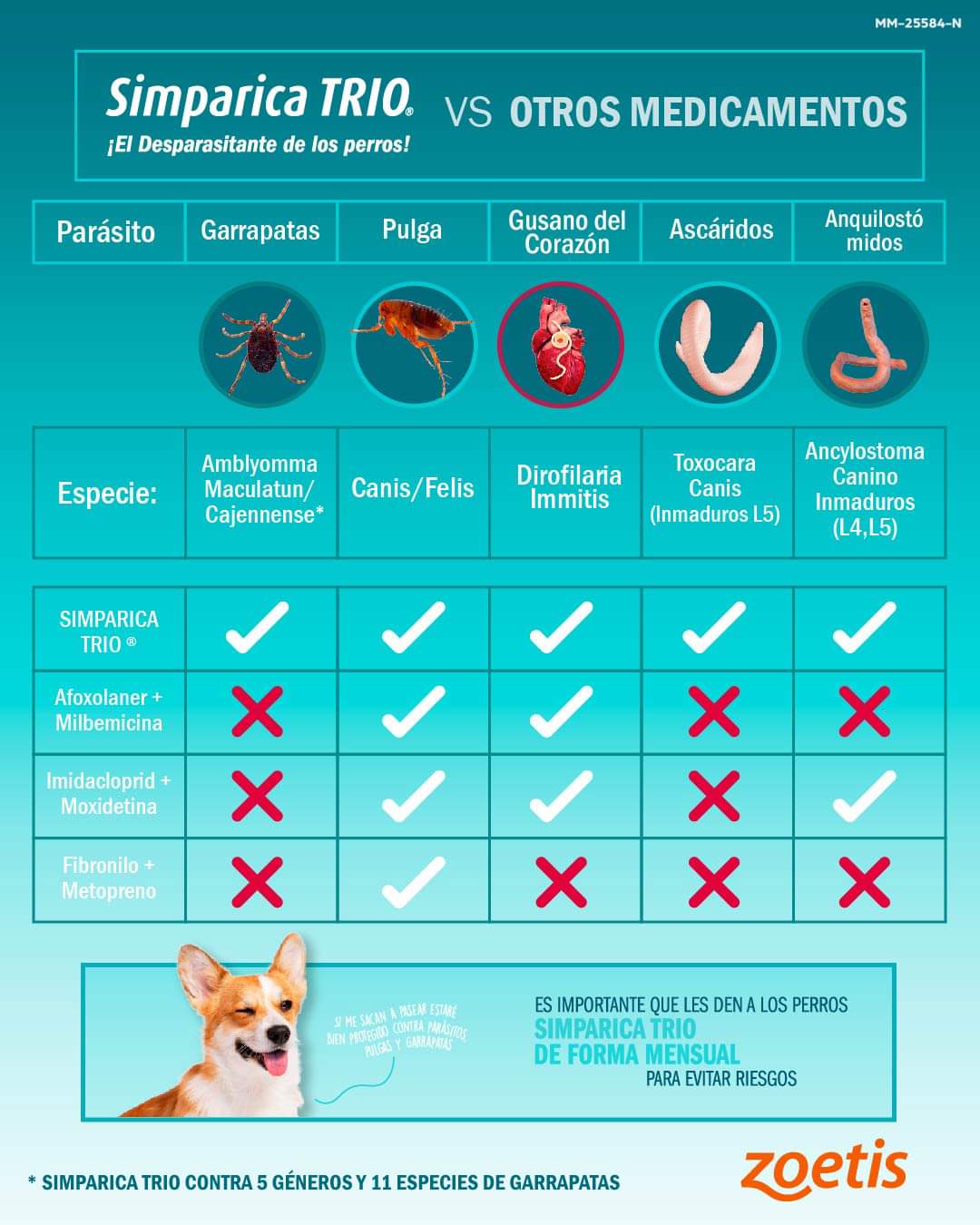 Simparica Trio Zoetis Antiparasitario Externo e Interno Perros 1.25K - 2.5K 1 Comprimido