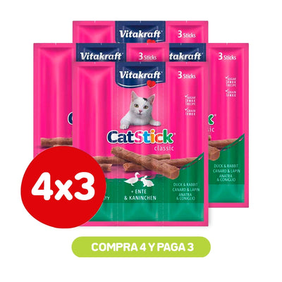 Pack 4×3 Vitakraft Cat Stick Pato y Conejo 18gr