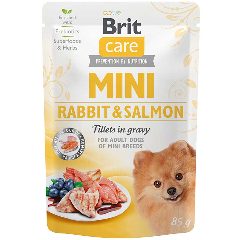 Brit care Pouch Perros Mini Rabbit & Salmon Fillets in Gravy 85g