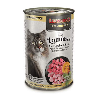 Leonardo Superior Selection Lata Gato Cordero con Ave y Calabaza 400g
