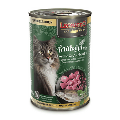 Leonardo Superior Seleccion Lata Gato Pavo con Trucha y Arandanos 400g
