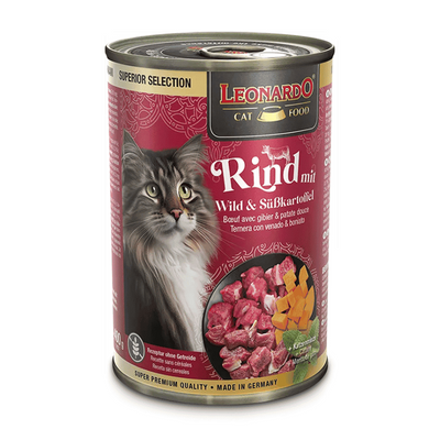 Leonardo Superior Seleccion Lata Gato Ternera con Venado y Camote 400g