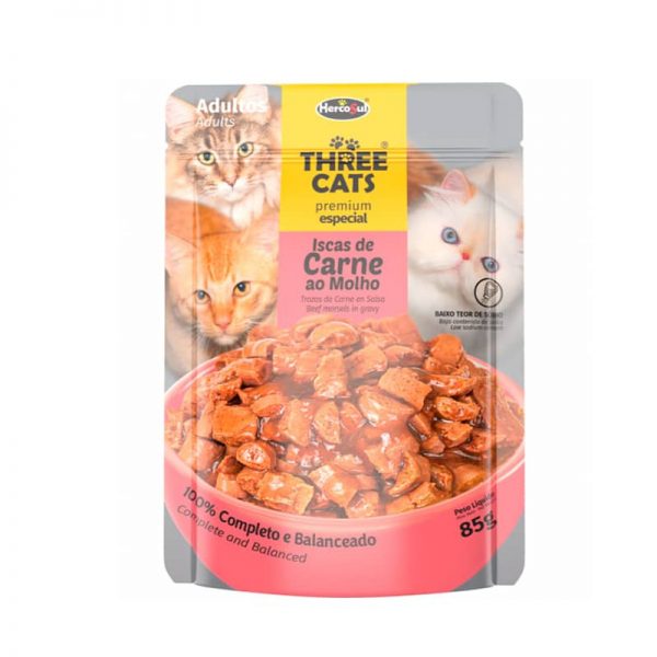 Three Cats Pouch Gatos Adulto Carne 85g