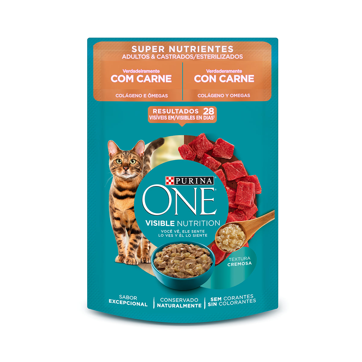 Purina One Pouch Super Nutrientes Gatos Adultos y Esterilizados con Carne 85g