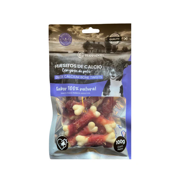 Happypets Snack Perros Huesito de Calcio con Giros de Pato 100g