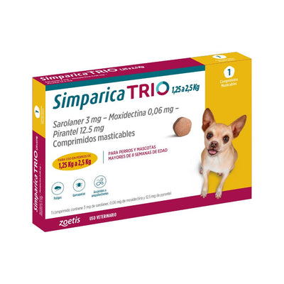 Simparica Trio Zoetis Antiparasitario Externo e Interno Perros 1.25K - 2.5K 1 Comprimido