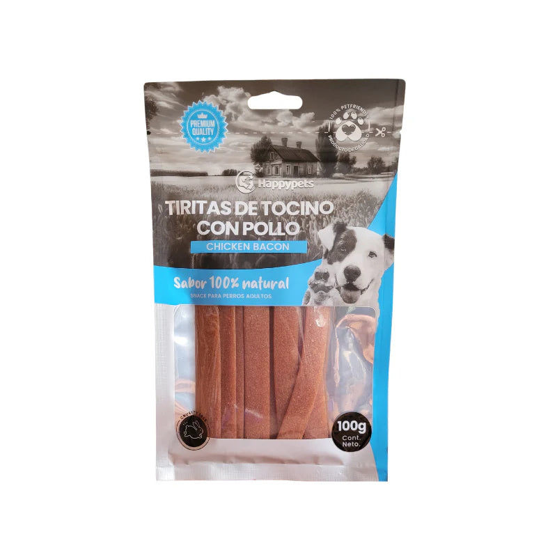 Happypets Snack Perros Tiritas de Tocino con Pollo 100g