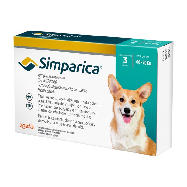 SIMPARICA® ZOETIS® Perros 40mg 10-20 Kg