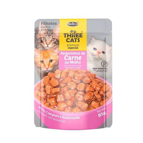 Three Cats Pouch Gatitos Carne 85g